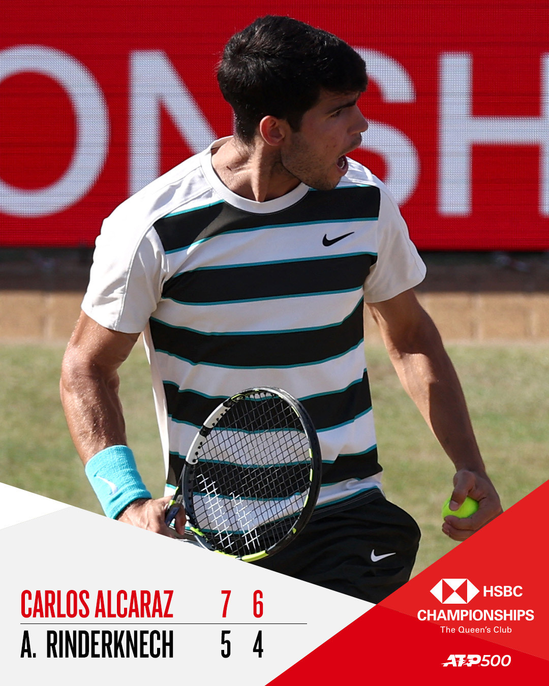 ATP500伦敦女王杯：阿尔卡拉斯7-5、6-4击败林德克里奇，半决赛将战鲁内和