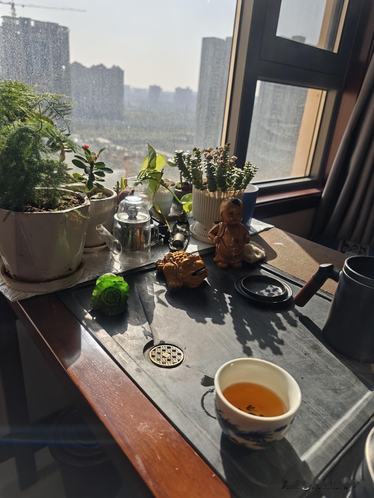 今天天气真好，坐在阳台上喝这茶，享受这阳光沐浴，舒服惬意的生活。