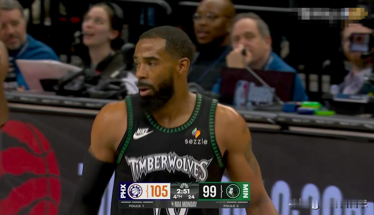 森林狼老将康利终究还是败给了岁月！在今天森林狼主场以105：108惜败于太阳的比