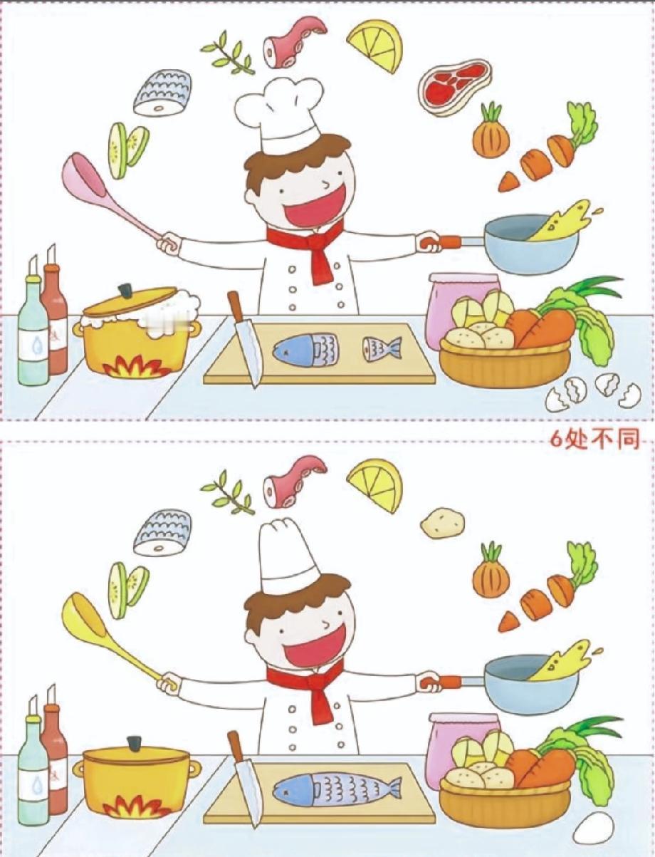 全网都在挑战的“厨师找不同”，6处不同难倒90%的人，评论区晒出你的答案！