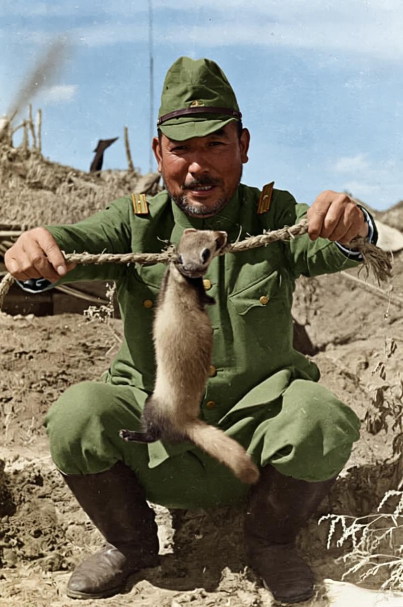 1937年，河北保定周边，日军军官佐藤正一正在虐杀黄鼠狼取乐，这只是他（及日军）