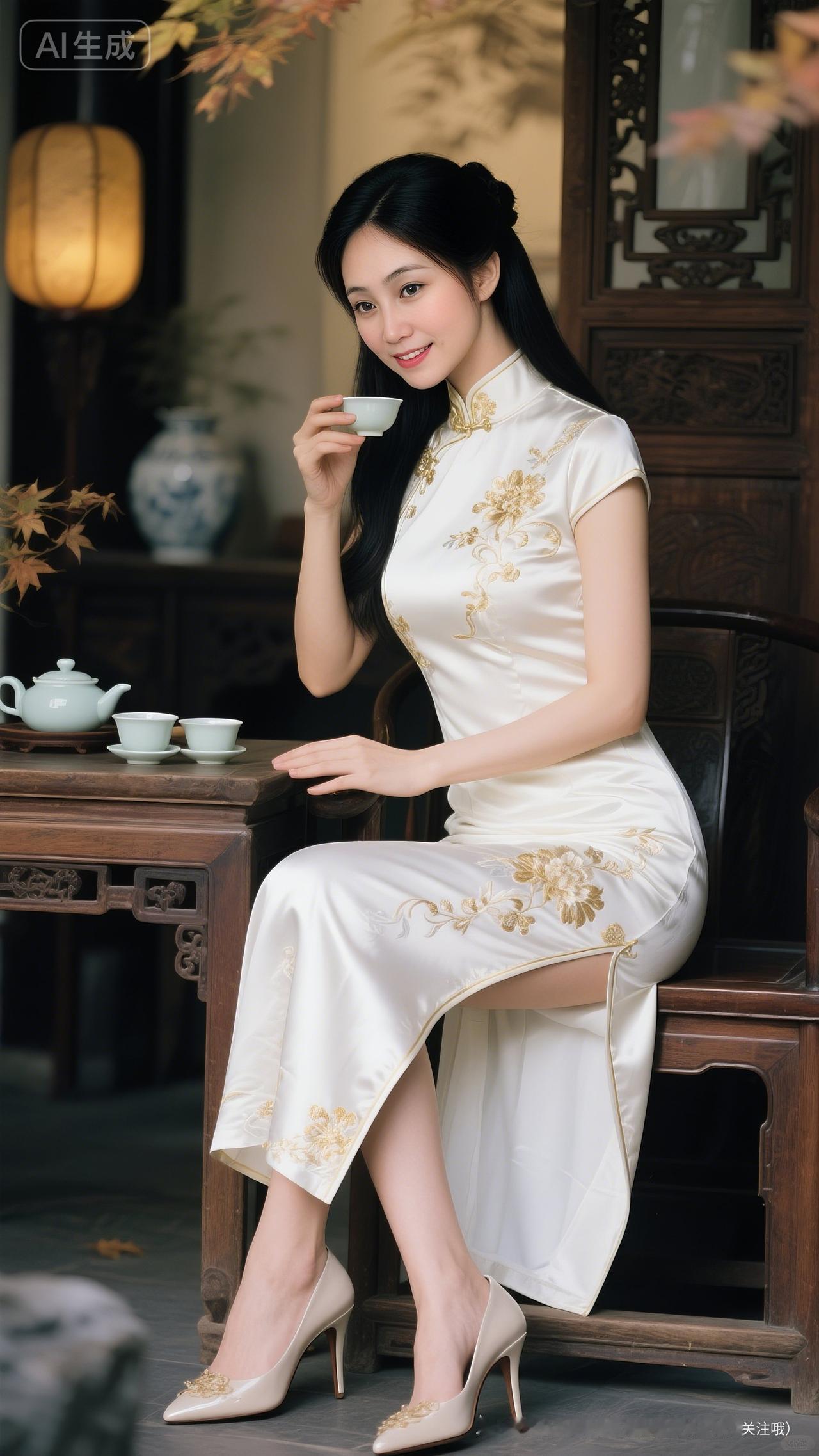 优雅旗袍茶香里，品味东方韵味之美。