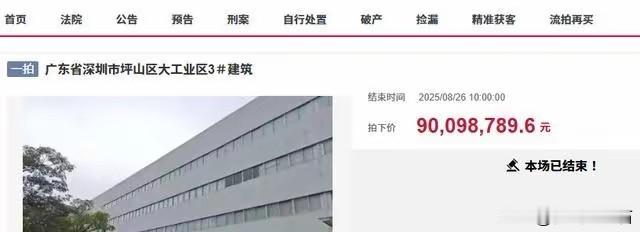 8月26日阿里拍卖上，深圳一电子厂房被隔壁企业9010万元拿下。这让我想起202