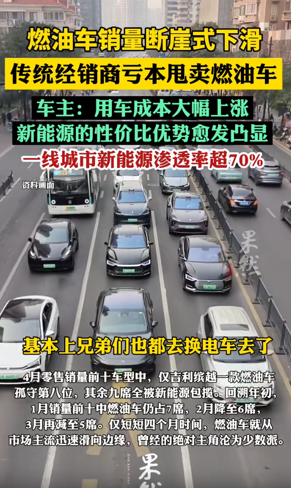 销量断崖式下滑，燃油车迎来第二波崩盘。
