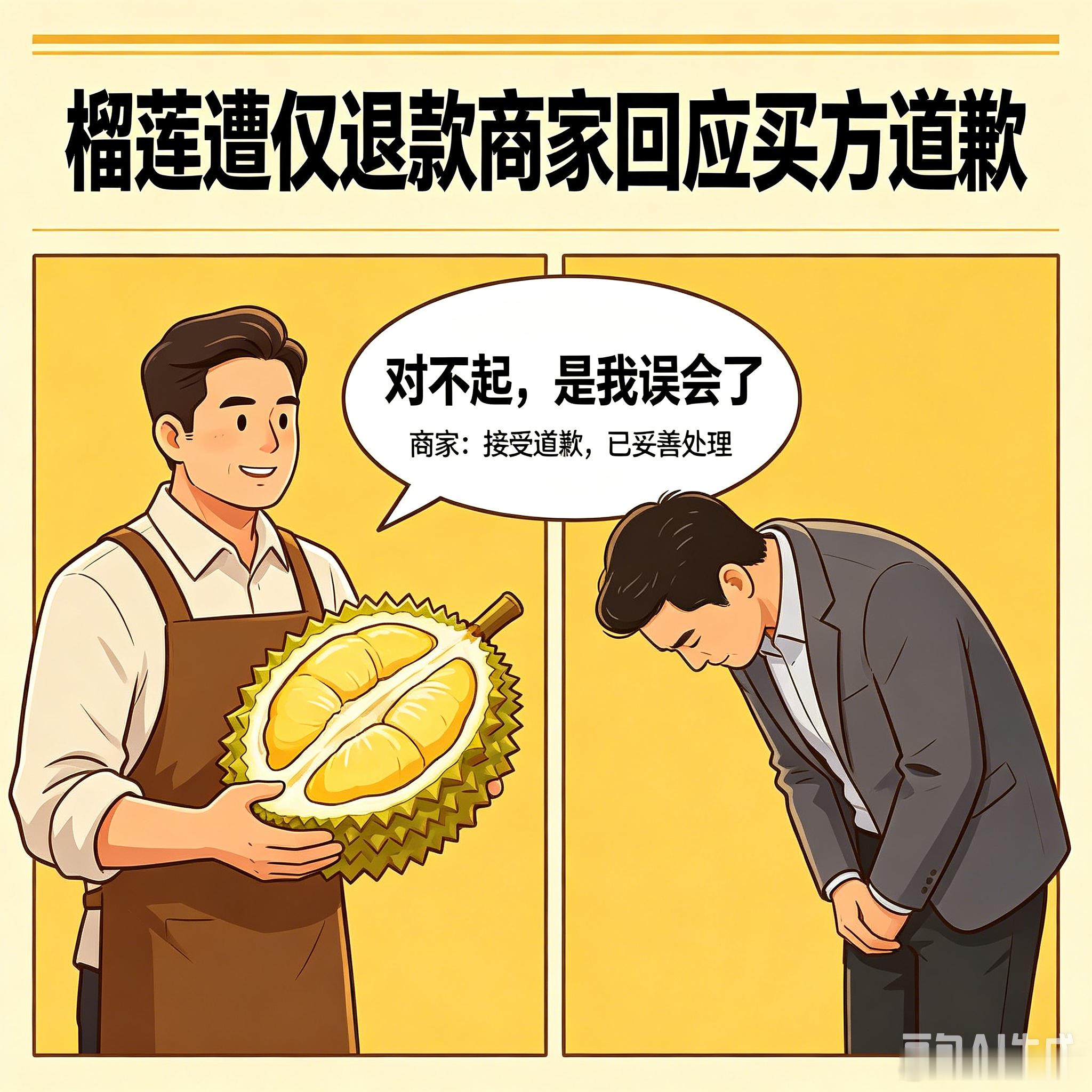 榴莲遭仅退款商家回应买方道歉“仅退款”又出事了！这次是榴莲。近日，一男子买榴莲后