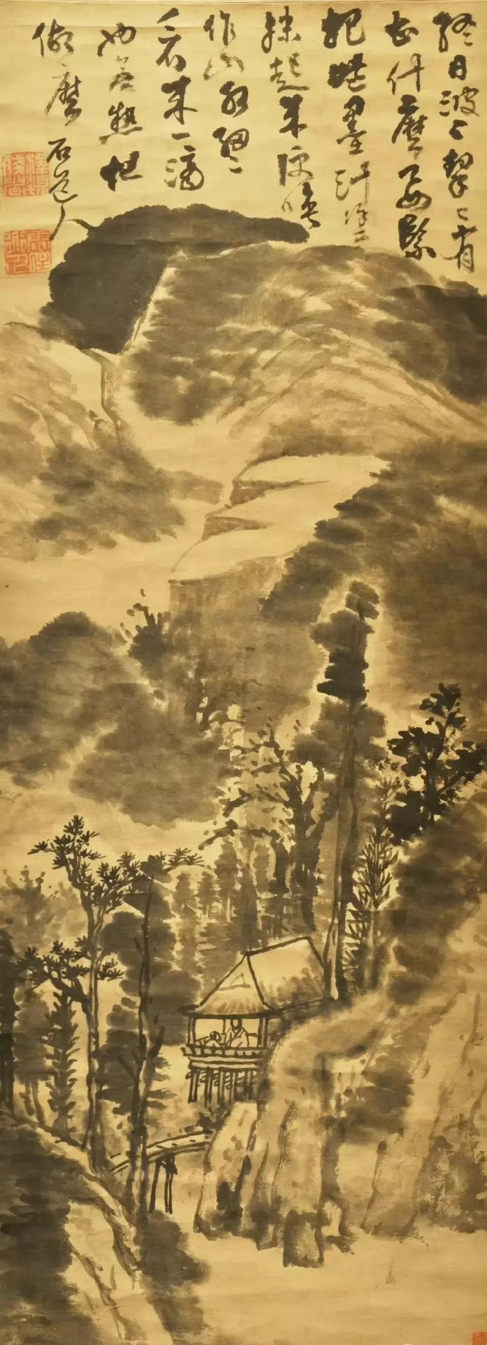 石谿的山水画欣赏。石谿是明末清初的画家，擅长山水画，他的山水画古意新颖，有种抽象