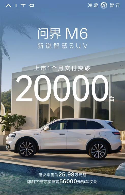 问界M6上市一个月，交付就破两万了，要成为鸿蒙智行新的销量支柱了
