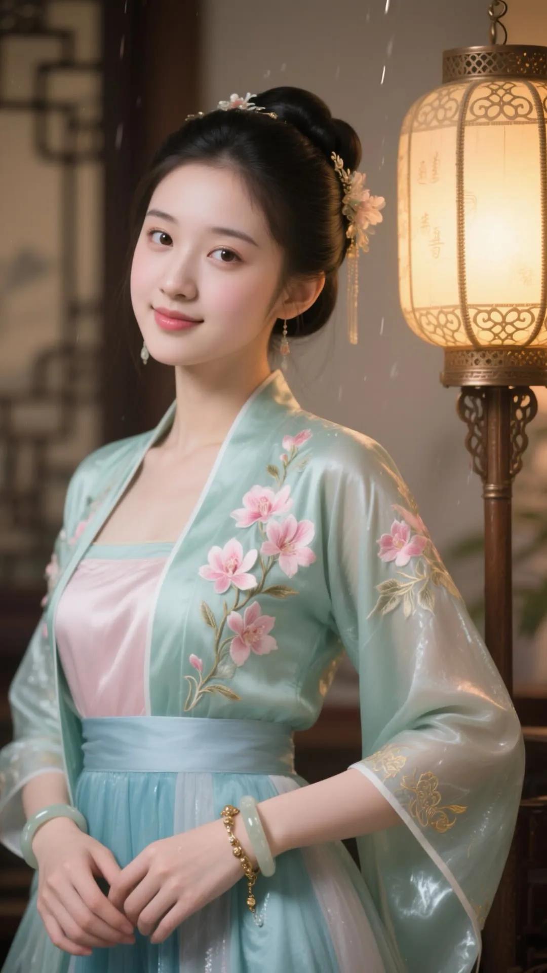 古风少女，花枝招展，笑靥如花。