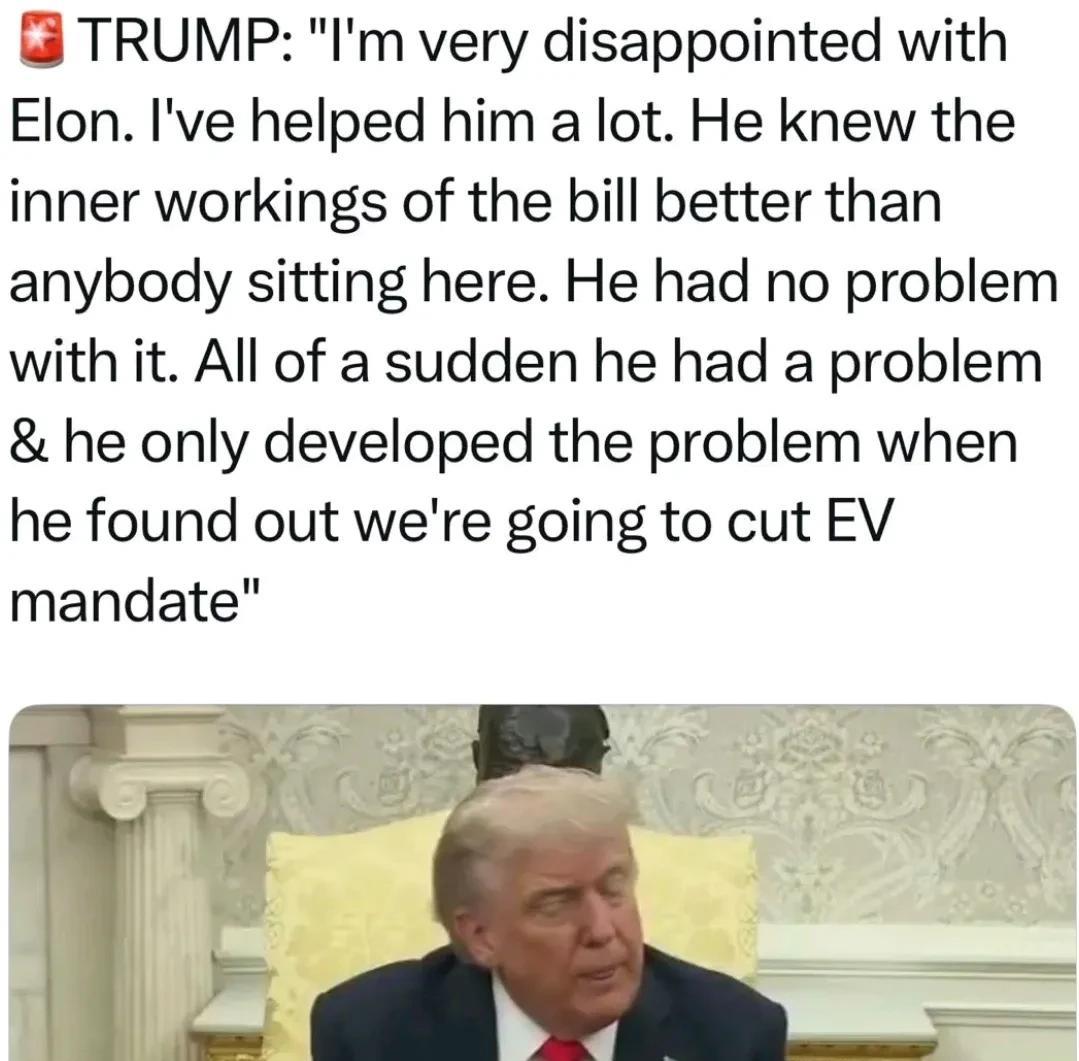 Trump在白宫：我对Elon很失望，我帮了他很多，他对这个法案的情况很熟，以前