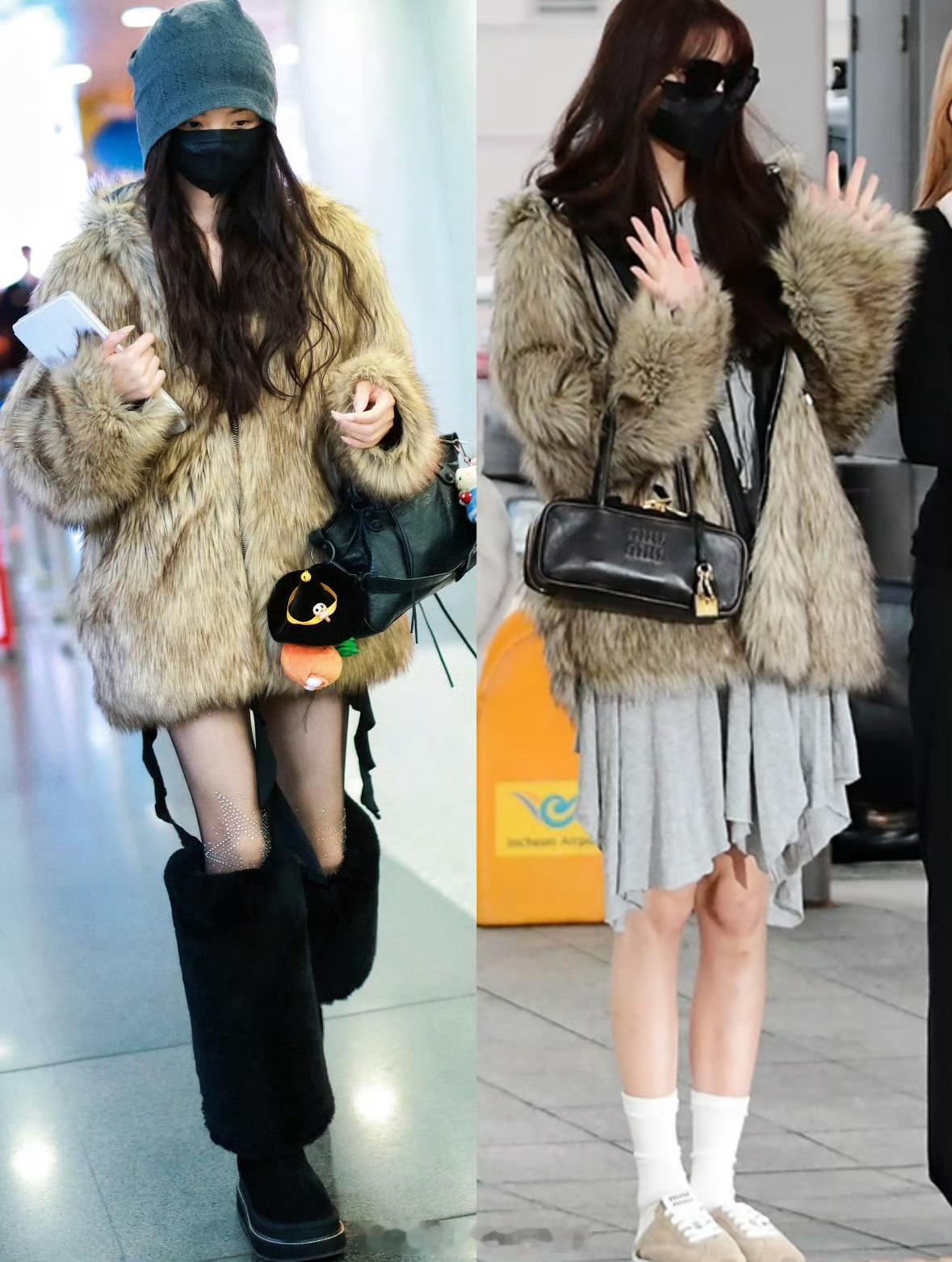 杨超越、张元英撞衫同款皮草，你更喜欢谁的风格？