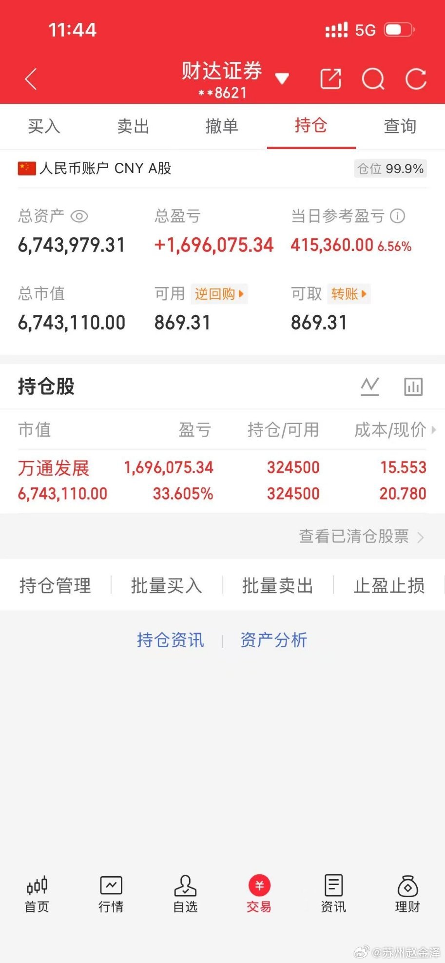 起点：100万本金目标：一年10倍收益（第85天）承诺：全程实盘记录，不藏私、不