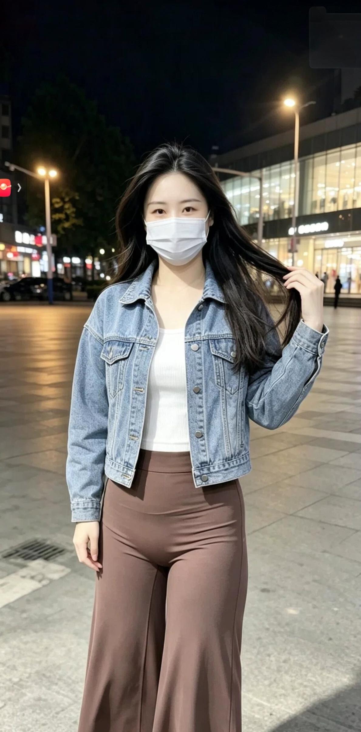 戴口罩也盖不住妹妹娇好的容颜。