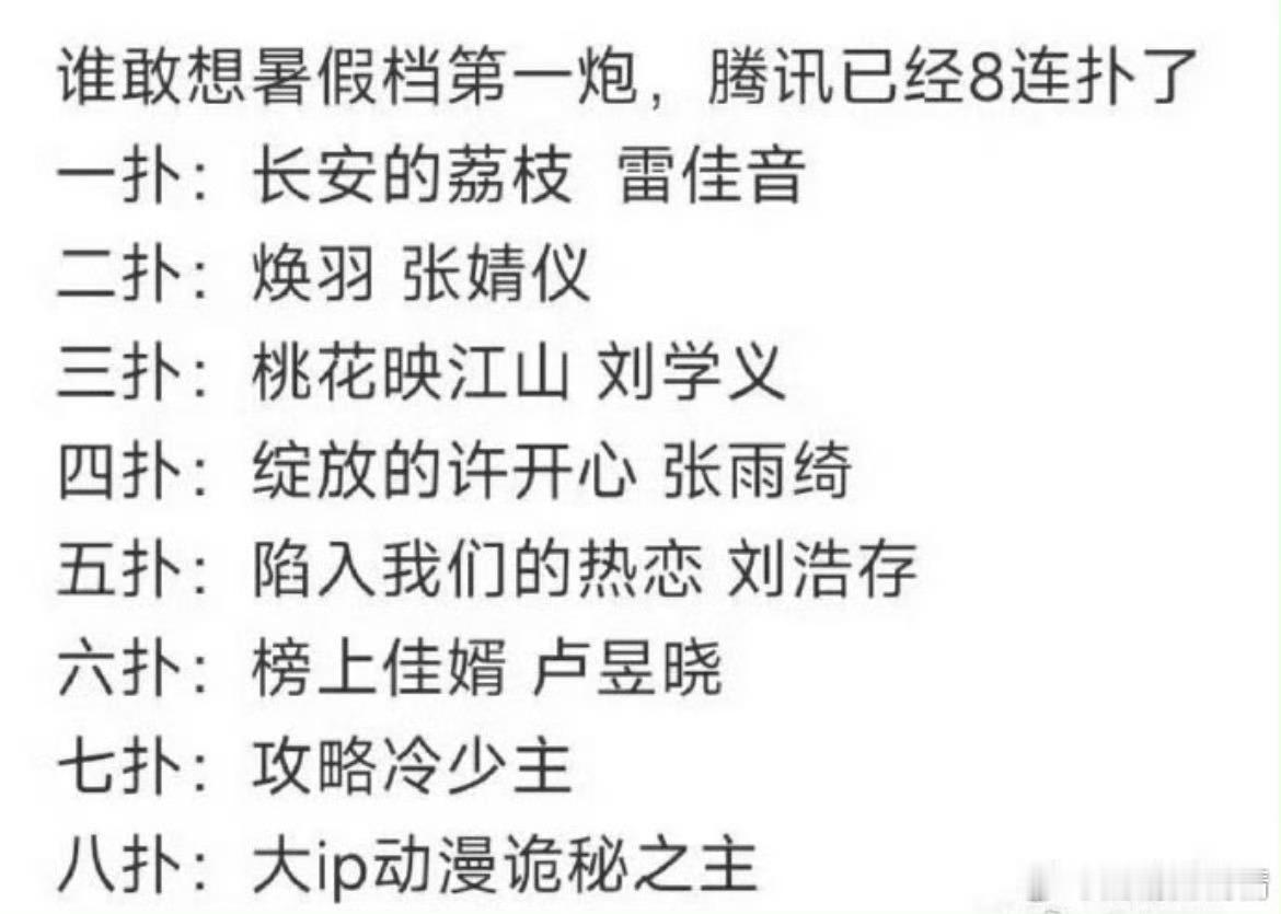 腾讯暑期档怎么了2025开年到现在，腾讯已经实现八连扑，就看热巴新剧能不能争口气