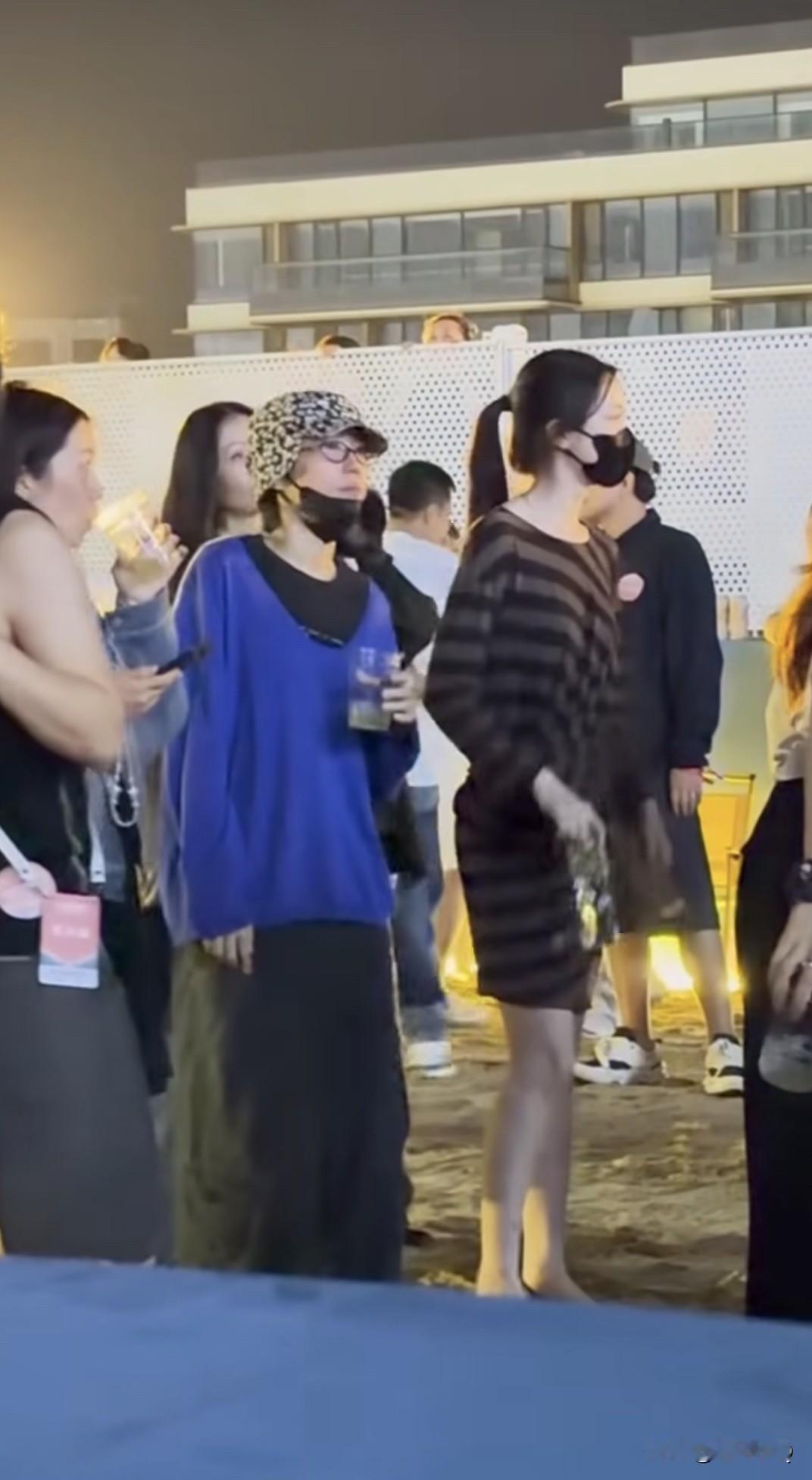 王菲、窦靖童、李嫣母女三现身音乐节现场，李嫣全程戴着口罩，但身型好突出。李嫣肤白