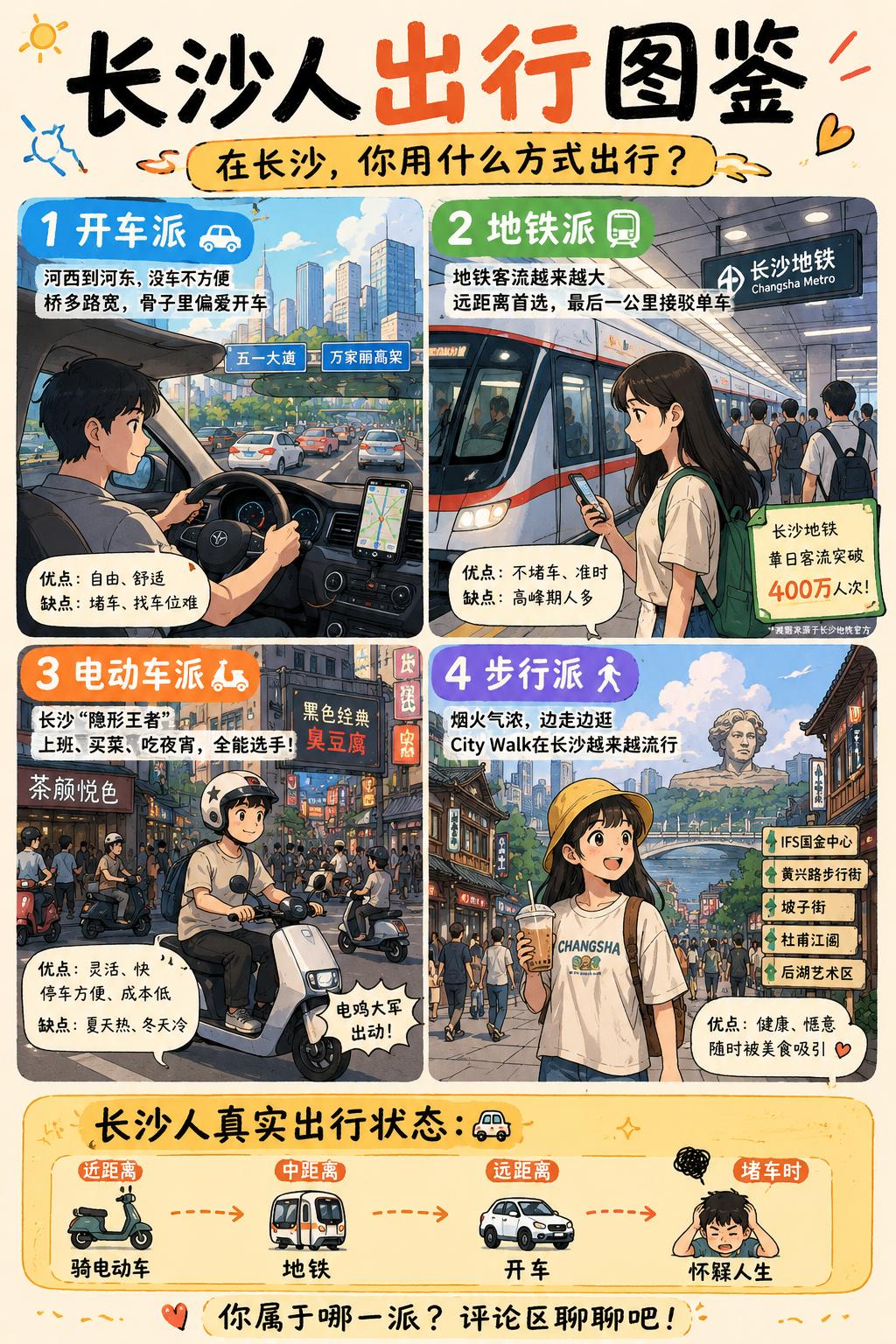 在长沙，你现在最常用什么方式出行？我发现，长沙人的出行方式，其实已经悄悄分成了