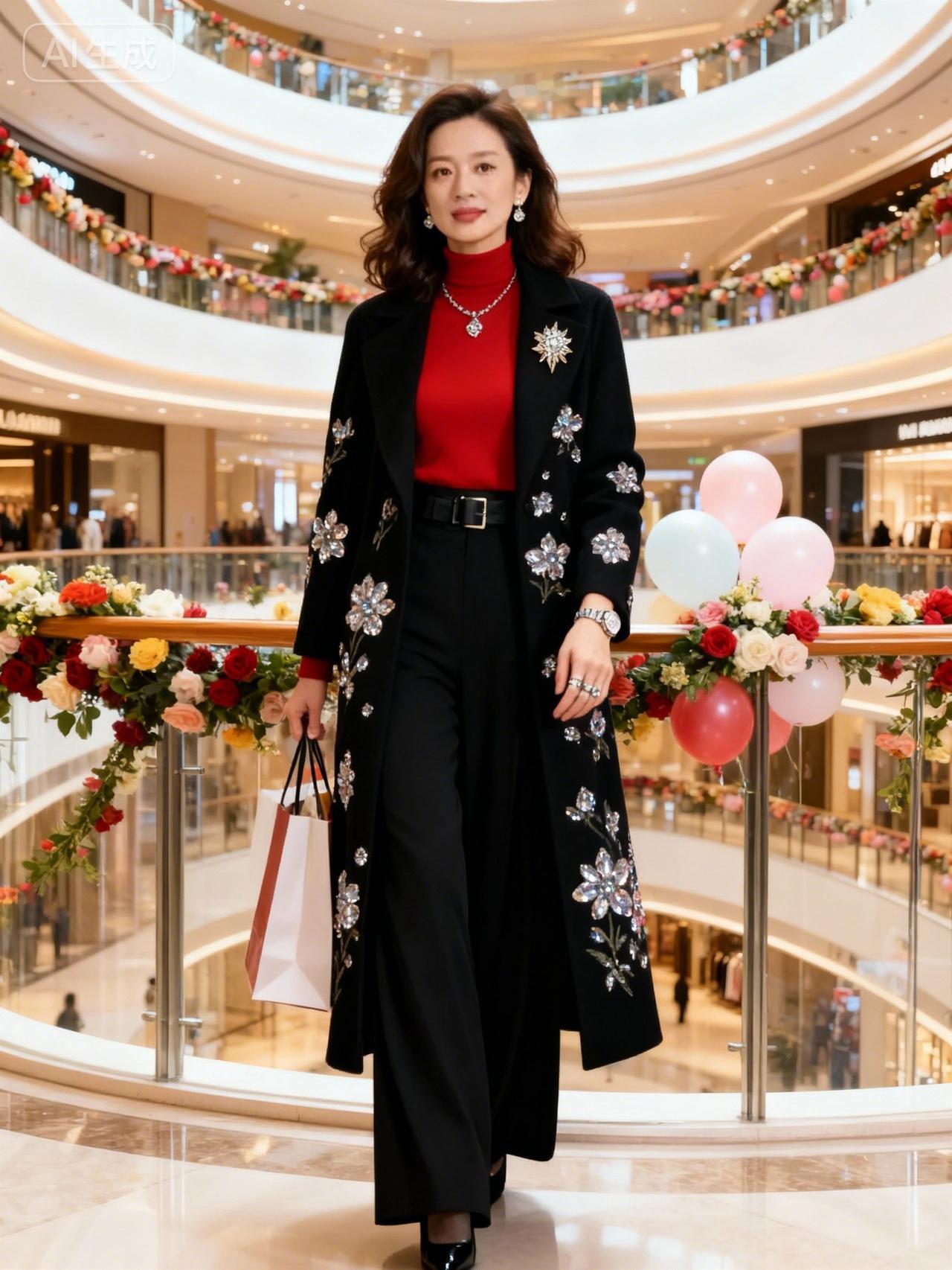 优雅购物时光，花海中的时尚穿搭