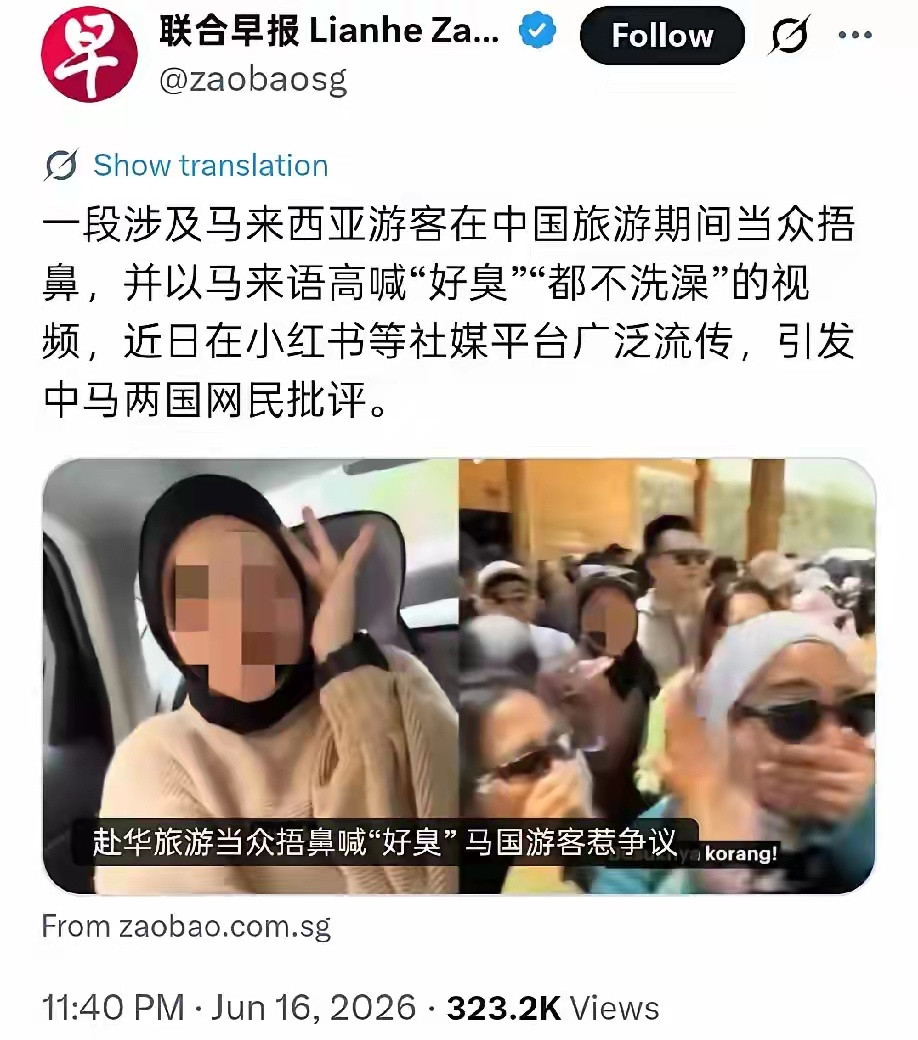 苍蝇闻着味儿就来了马来西亚马来族女游客嘲讽中国人“很臭，不洗澡”的歧视视频外网火