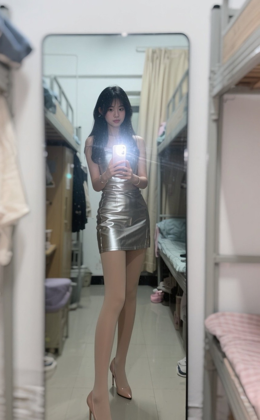 宿舍自拍新风格，高跟踏出自信美