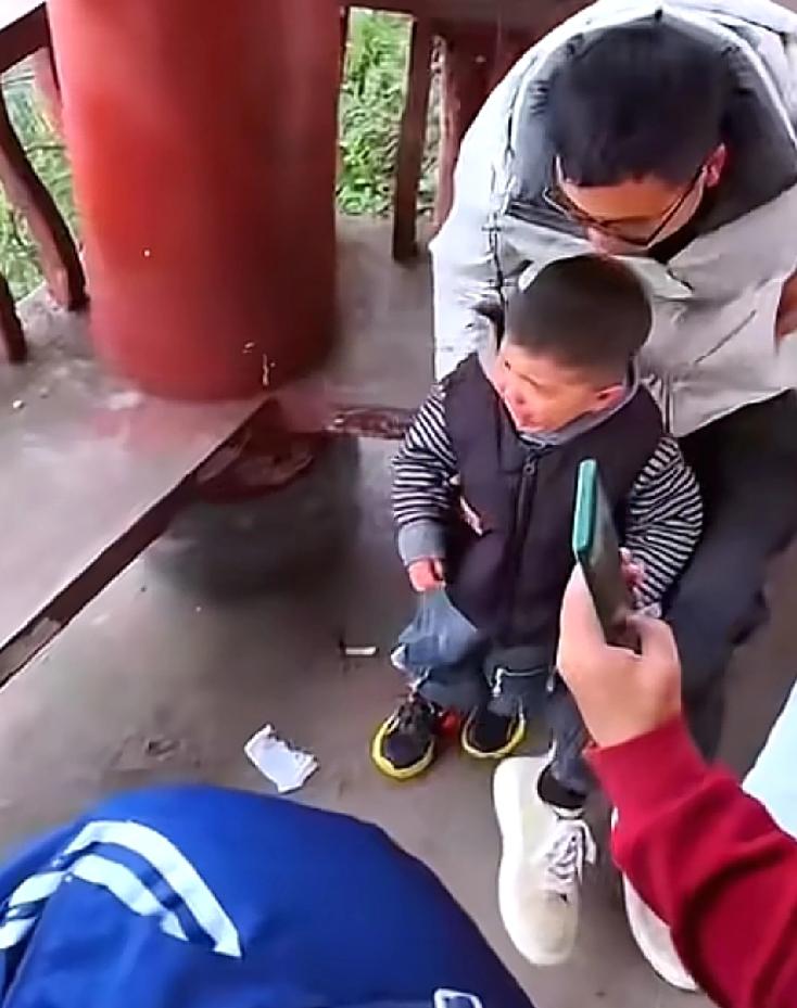 没想到现在的小孩子也有克星贵州的一位父亲带着自己的儿子去贵州爬山,爬到一半的时