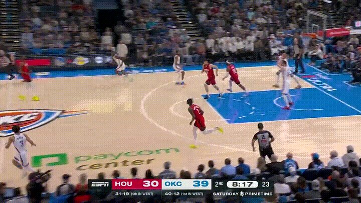 火箭新星谢波德真是太会抢断了！在今天火箭客场挑战雷霆的比赛中，当时比赛进行到了第