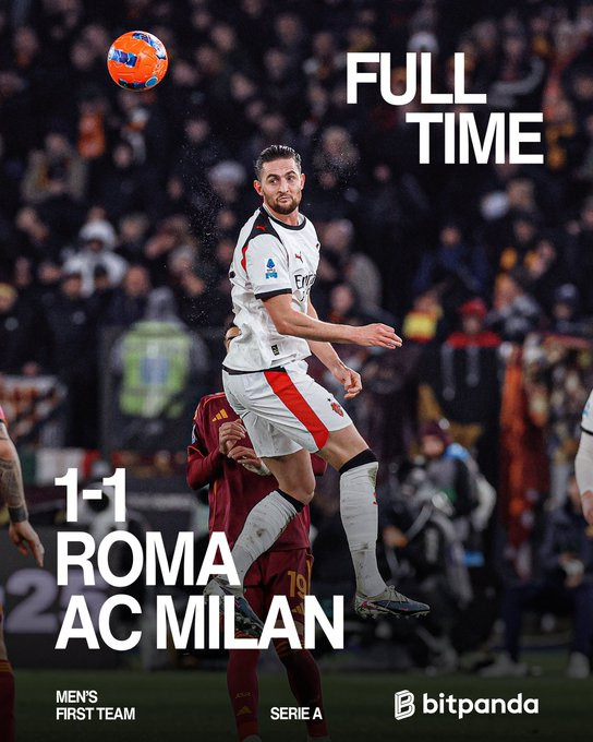 罗马1比1AC米兰这场1-1平局，米兰21轮不败，罗马终结35轮无平，争冠与欧冠