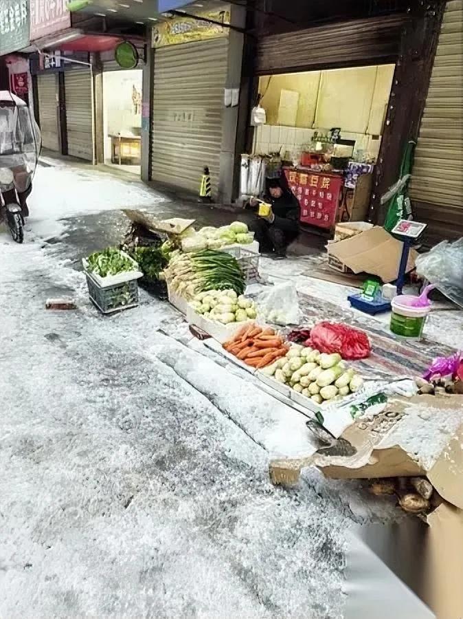 武汉-4℃！路边菜摊还在摆大爷冻红的手让我看愣了寒风卷着冷雨拍打摊位，菜