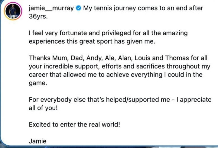 网坛风云吉米·穆雷宣布退役安迪穆雷的哥哥吉米穆雷通过个人社交媒体宣布退役，比起