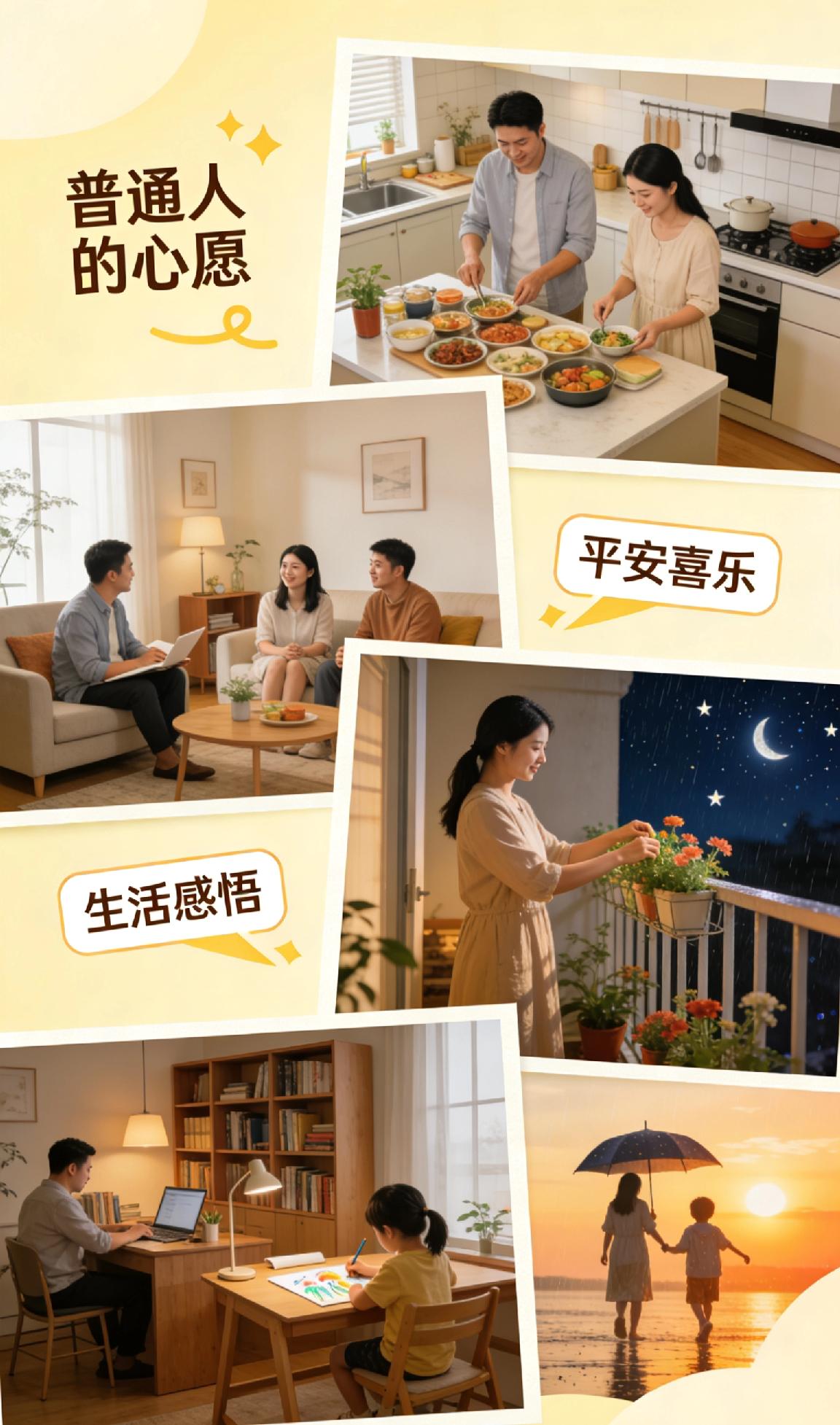 不求大富大贵，也不要惊天动地。只盼一家人平安健康，无病无灾；日子安稳踏实，三