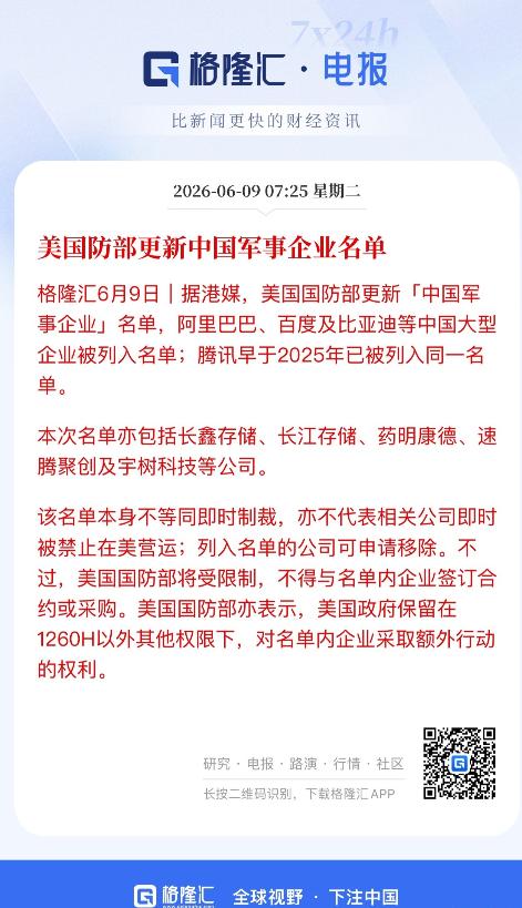 白宫又出幺蛾子，美国防部更新中国军事企业名单：腾讯、百度、阿里、比亚迪均在列