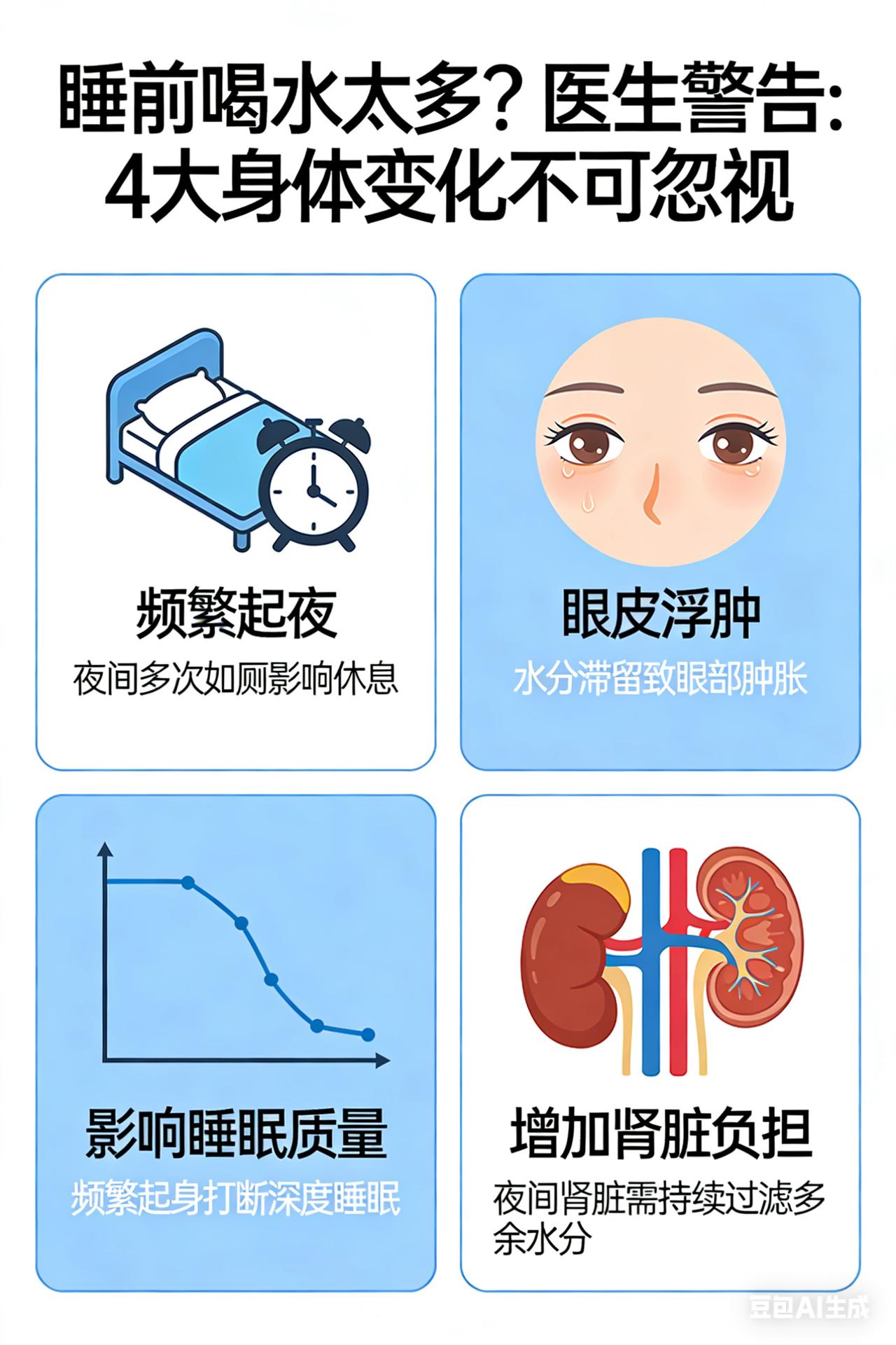 睡前喝水太多？医生警告：4大身体变化不可忽视哈佛惊爆发现：睡前豪饮，数月后