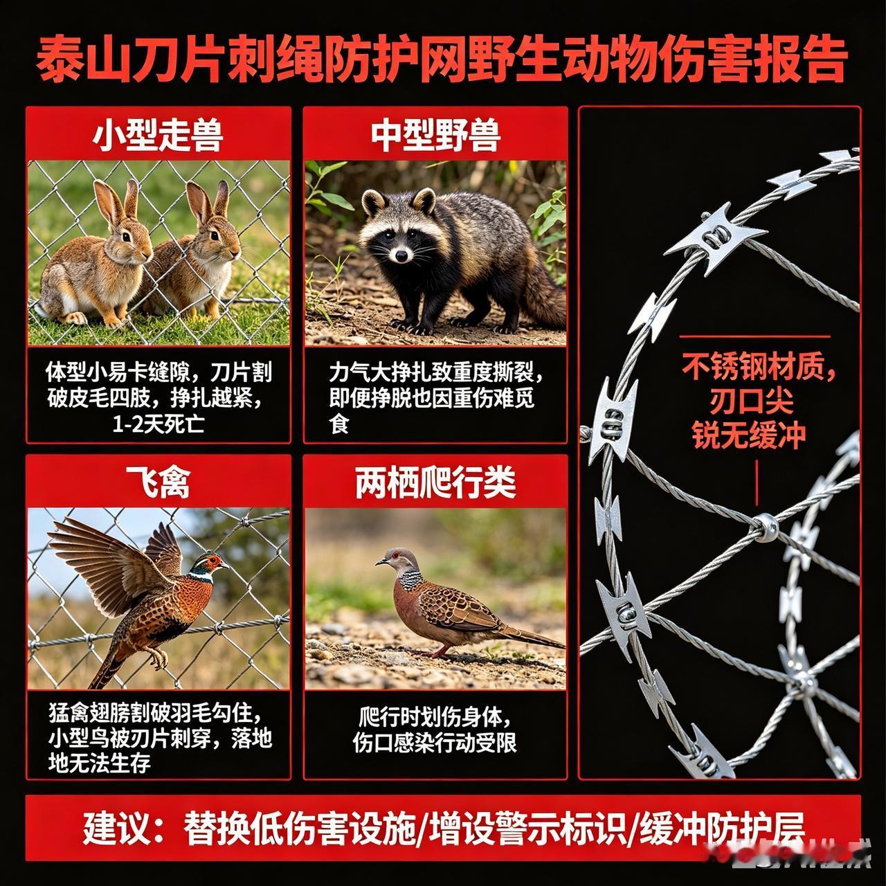 泰山加高刀片刺绳防护网隐患重重，飞禽走兽误入极易惨死去过泰山后山、未开放区域