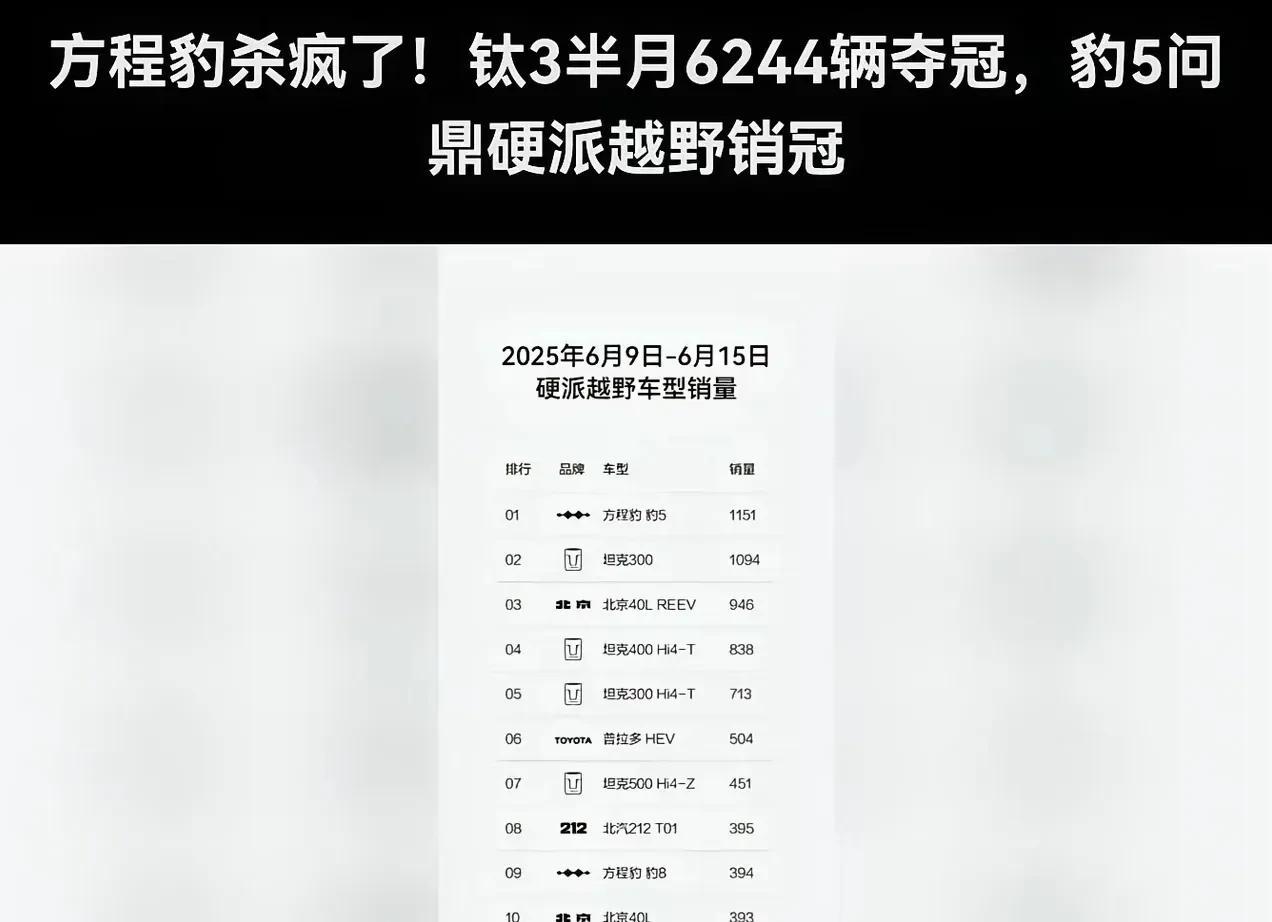 方程豹系列超长城越野是意料之中，因为从越野现场看到了方程豹系列的实力吊打长城越野