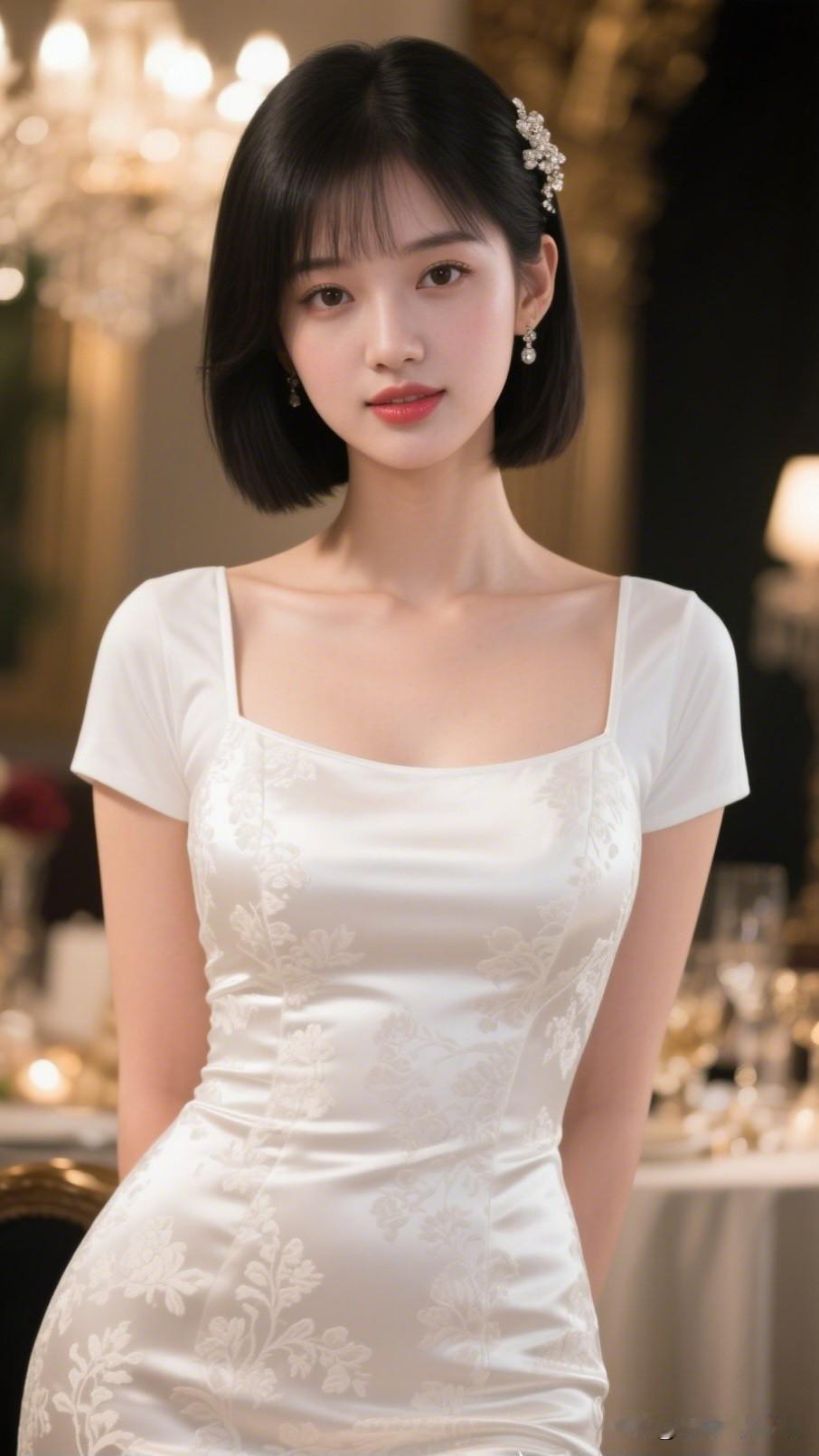 花枝招展映春光，美人如玉照人间。什么样的身材是完美身材优雅白裙，精致妆容，闪耀