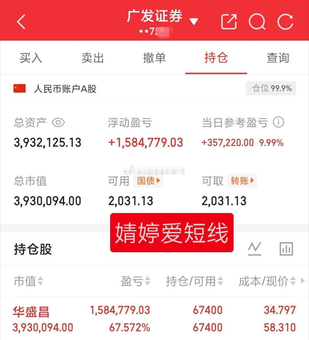 30万本金实盘记录（第433天）目前资金:3932125.13元今日持有:华盛昌