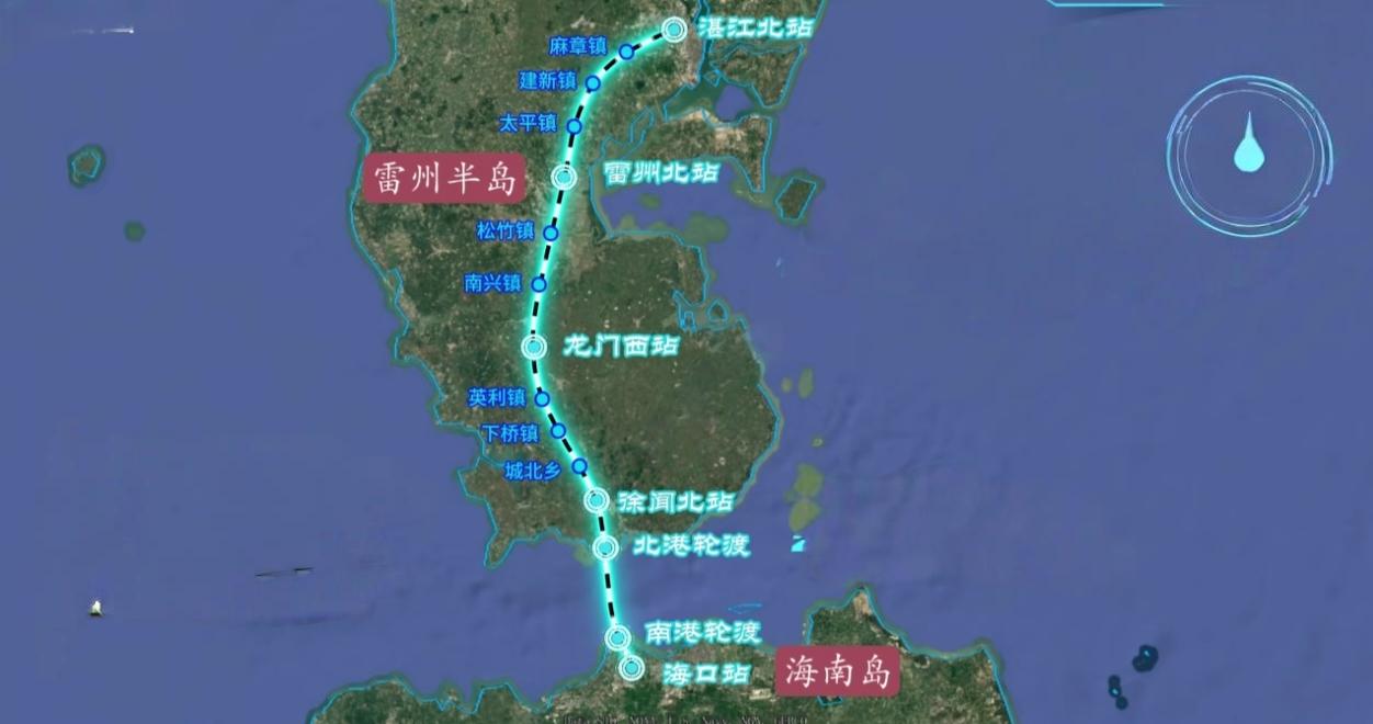 连接雷州半岛与海南岛的湛海高铁来了!玉湛高铁线路长度分别为：陆地上高铁约127