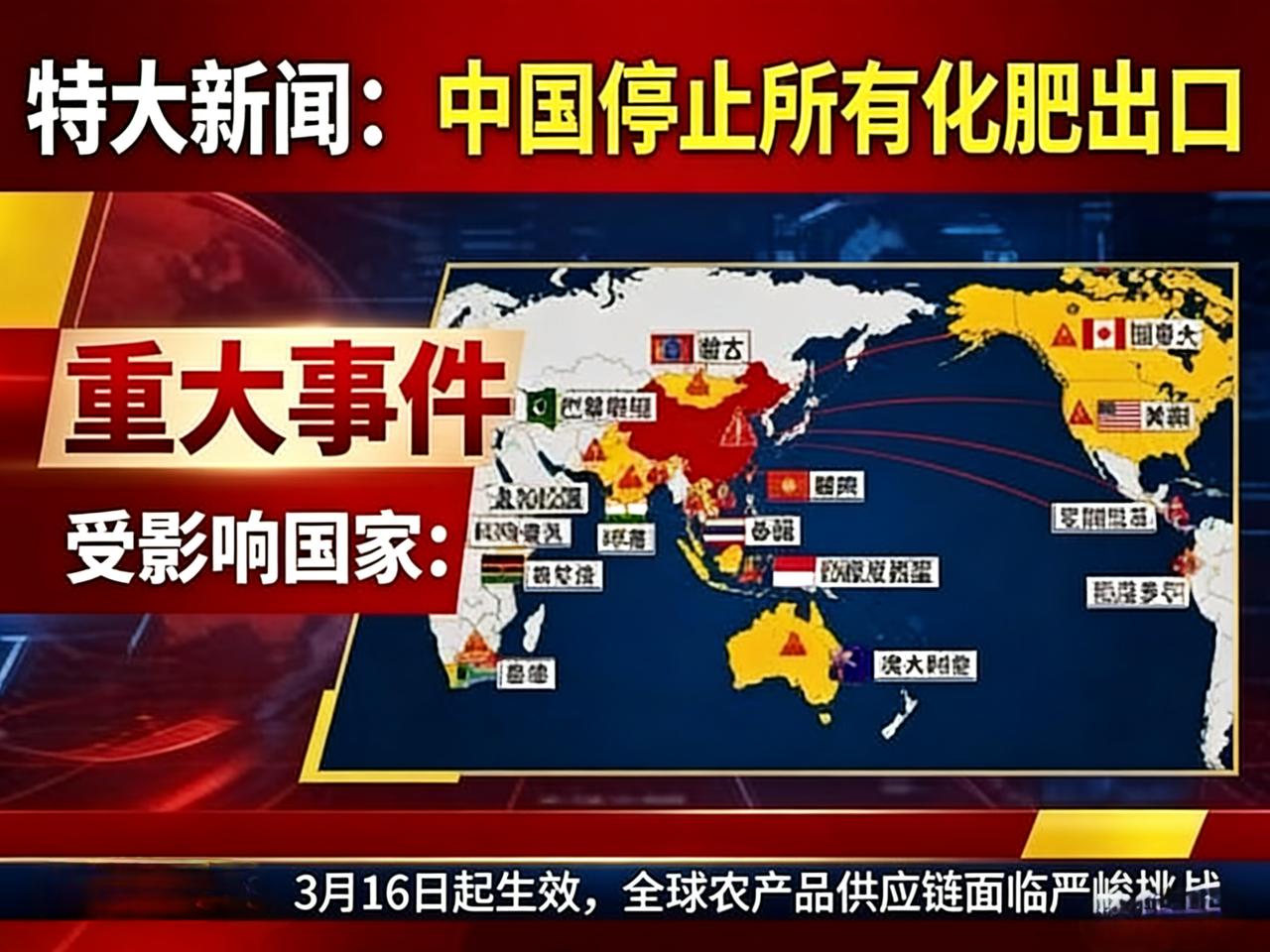 外媒又开始渲染中方把粮食安全武器化：中方暂停化肥出口，地图上标注的这些国家全部陷