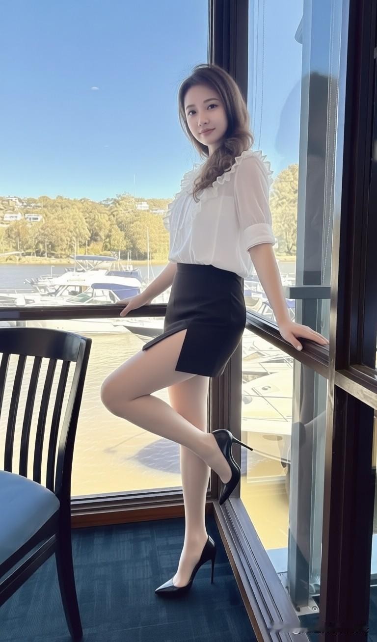 优雅白领风，湖边美景相伴，尽显迷人魅力！