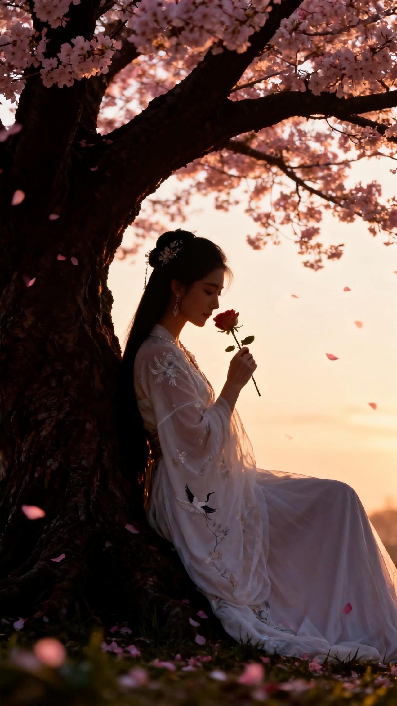 黄昏樱花剪影黄昏樱花树下的约定