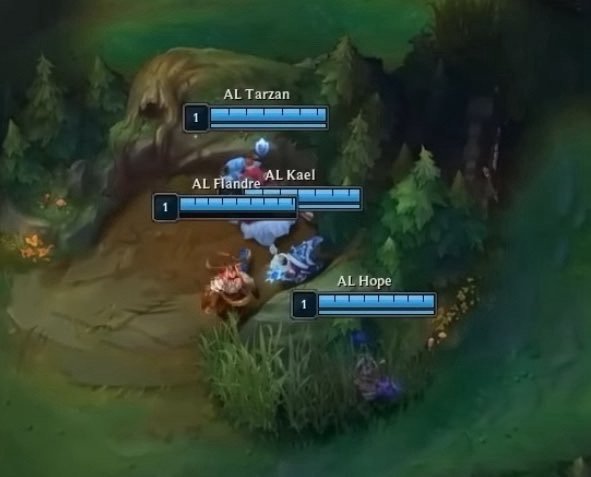 AL四个人在防守对面入侵野区的时候，Oner躲在河道偷偷看技能说明[笑着哭]几