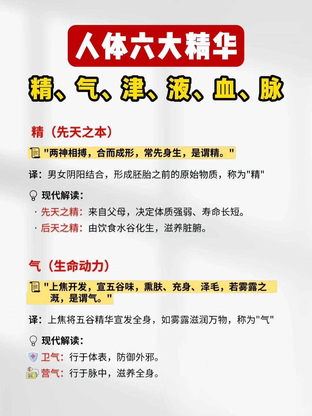黄帝内经：人体的精、气、津、液、血、脉！