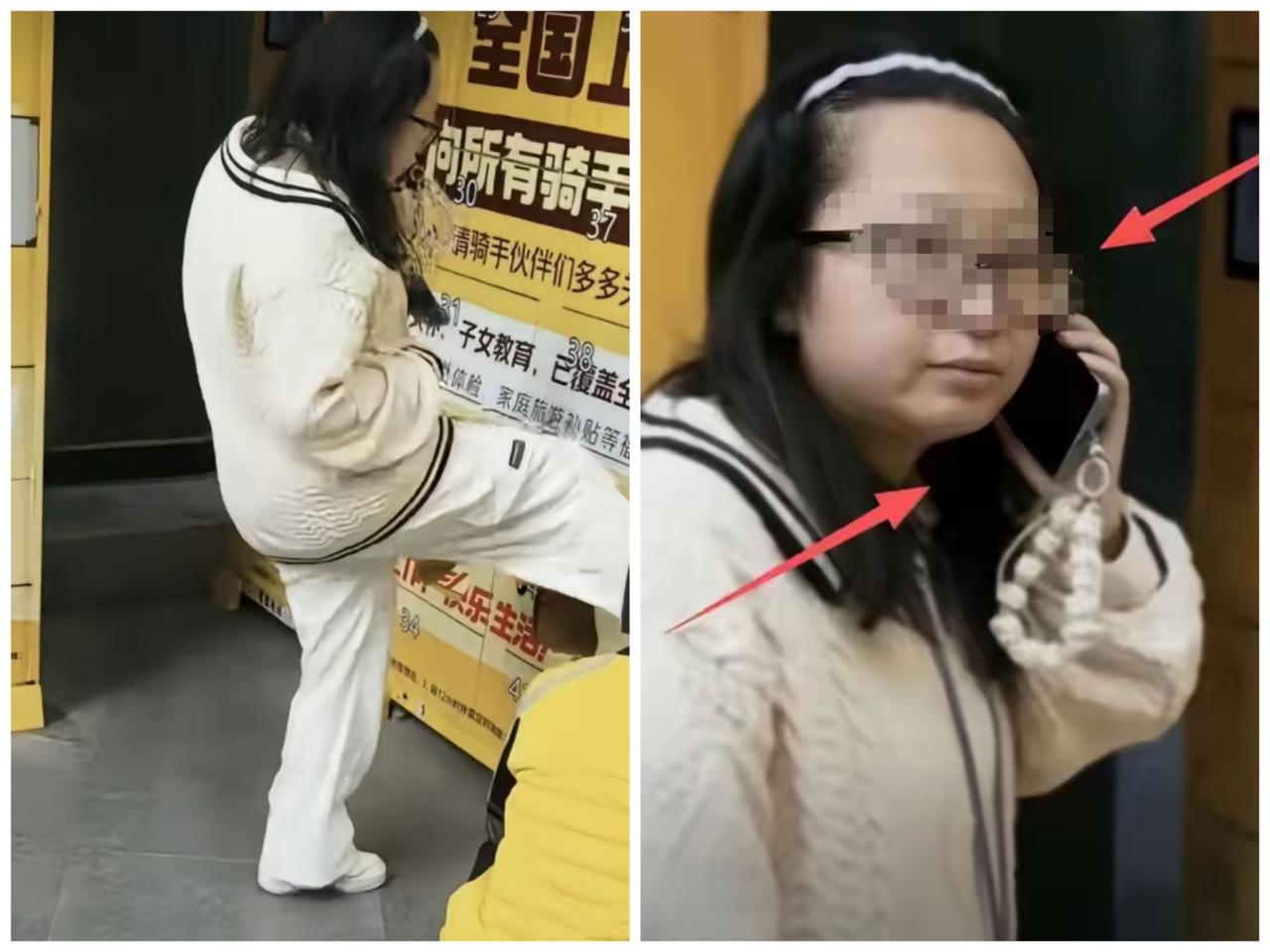 炸裂！免费的外卖可不好吃！广西某高校一女学生一边打电话，一边怒踹外卖柜，踹烂了