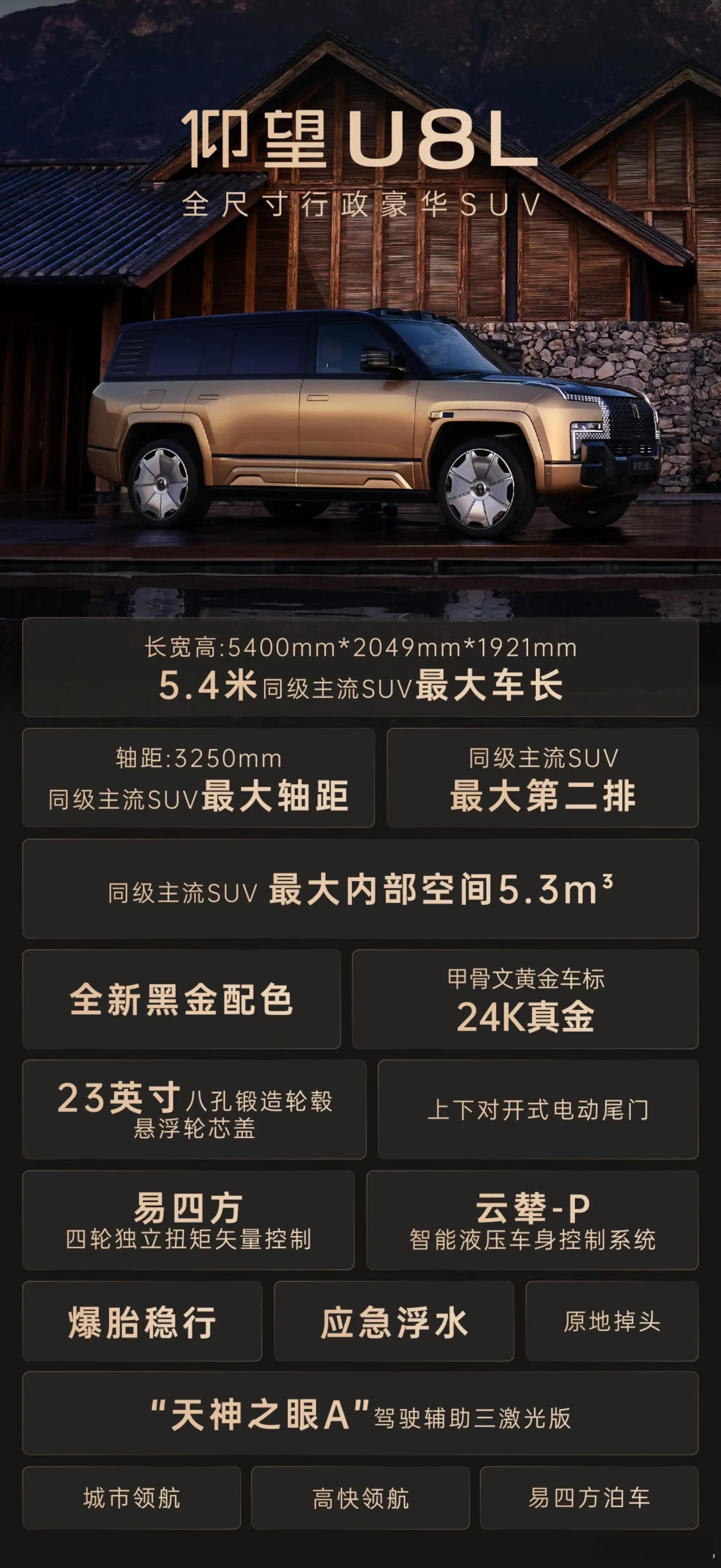 金标，逼格立马起来了，拥有同级主流SUV中最长的车身尺寸、最大轴距、最大第二排空