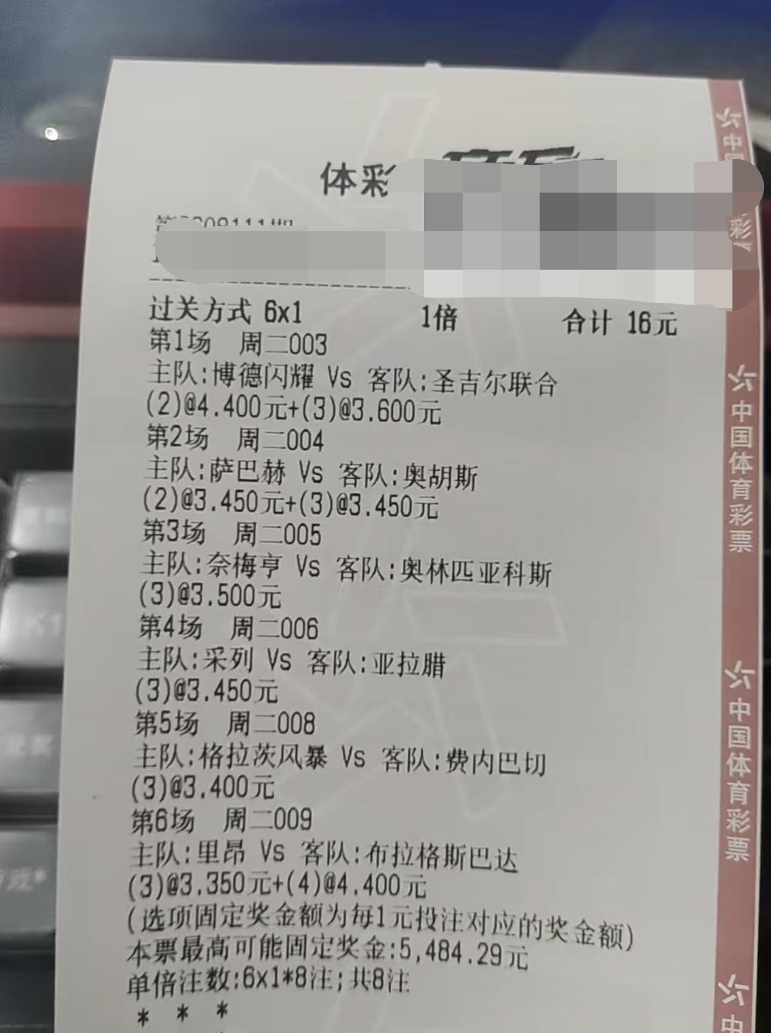 猜“总进球数”的串子票来了，大家觉得这张“6串1”的票有没有机会中？问为什么都
