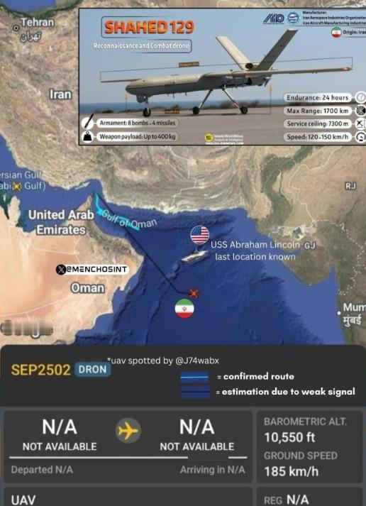 美军航母或进入“幽灵模式”，伊朗无人机深入阿拉伯海搜索敌踪 随着爱泼斯坦案的