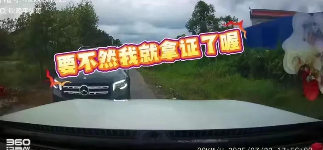 又是小仙女！博主驾车行驶在只能通行一辆车的乡间小路上，对面来了一辆大奔，按照大家