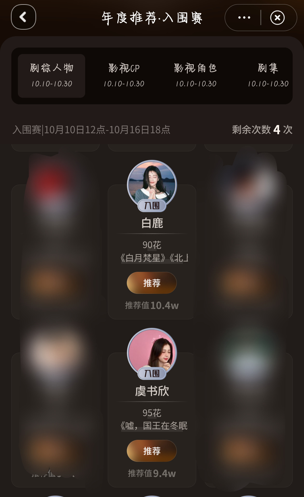 新95四小花旦从微博视界大会入围情况就能看出，95花已经全面接棒！白鹿《白月梵