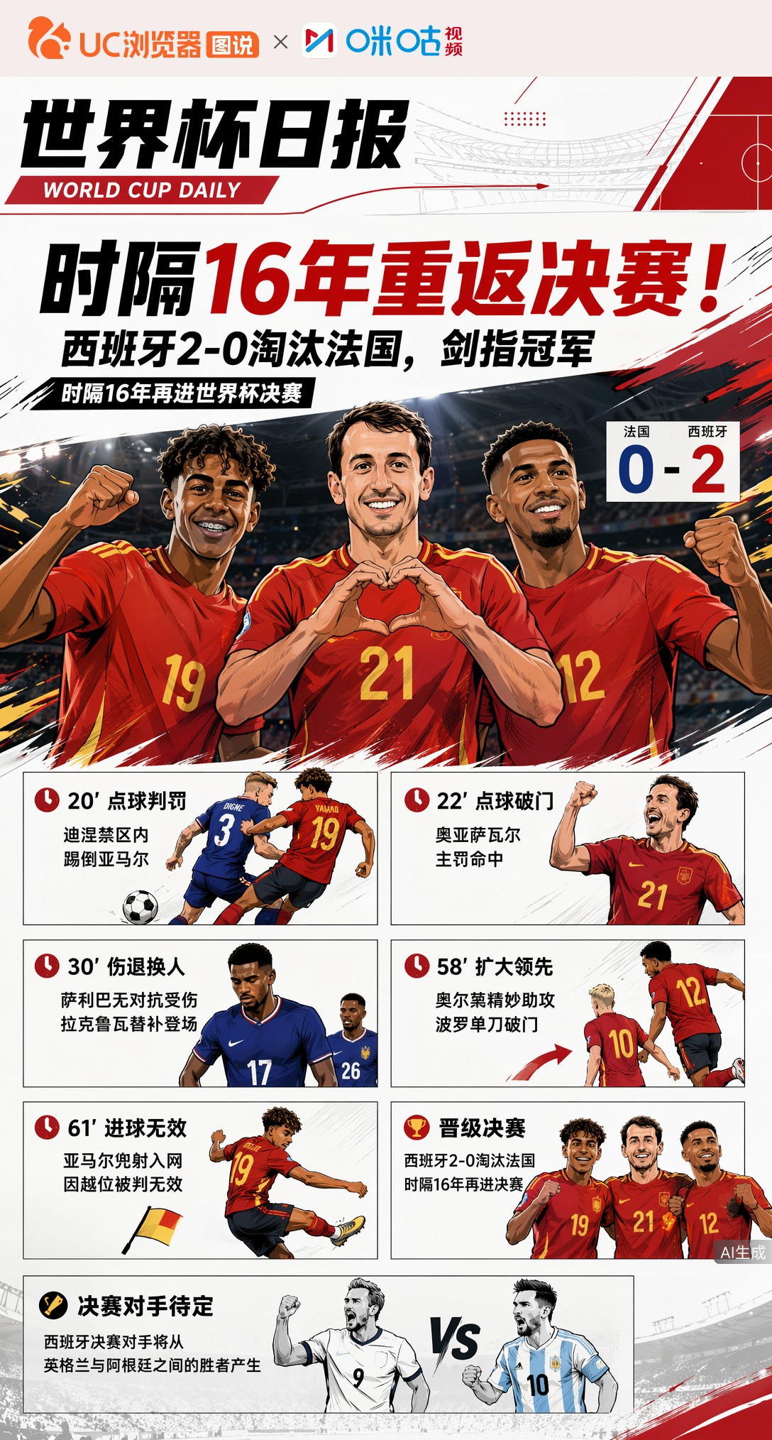 时隔16年重返决赛！西班牙2-0淘汰法国，剑指冠军