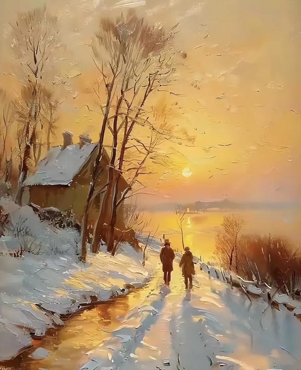 招架不住了，西斯莱笔下的落日真要命！风景油画手绘油画油画带你走进画