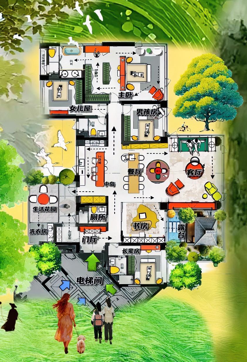 斜入户，正门厅，缺角大平层，是个值得托付的户外型，270㎡锤改超有力，格局有勇有