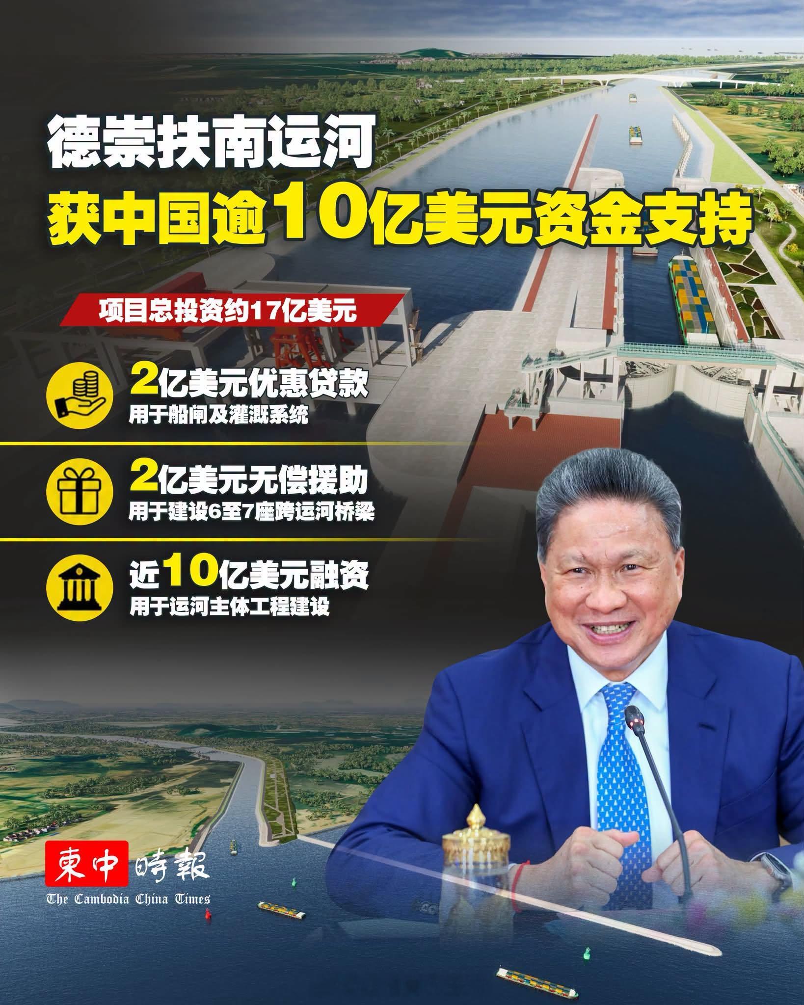 东南亚柬埔寨成功争取中国提供超过10亿美元资金支持，用以建设德崇扶南运河项